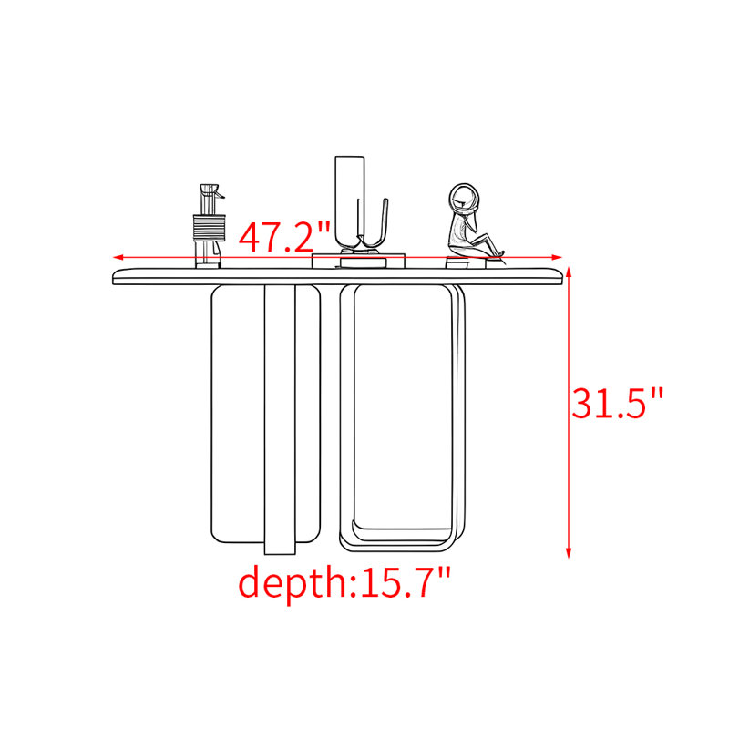 Table de porche en pierre frittée de style moderne, Blanc / Gris, H 31,5 po x l 47,2 po x P 15,7 po
