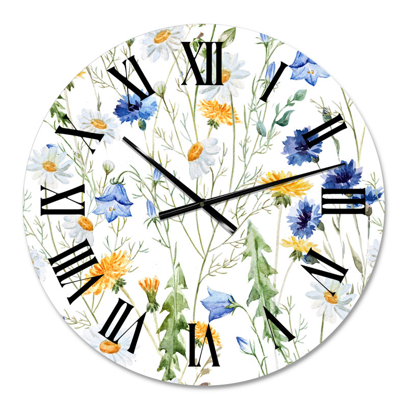 Wildflowers Chamomile and Clover Bell II - Traditional wall clock, Medium