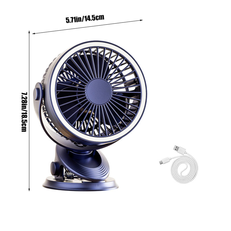 Ventilateur rechargeable avec lumière de bureau de bureau de type kndndieu, Blue