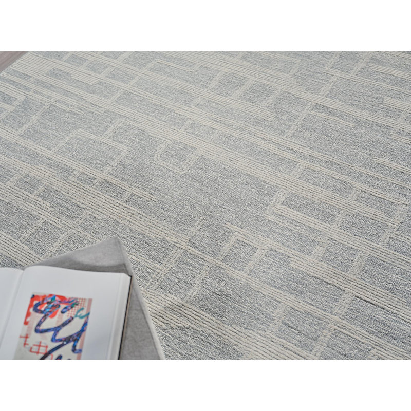 Park City Hand Tufted Geometric Area Rug in Light Gray/Ivory, Rectangle 8' x 10'