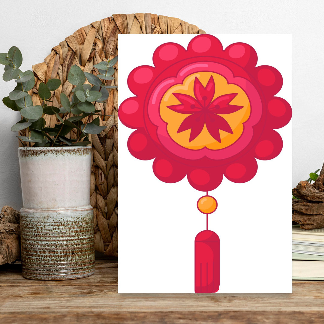 Red Floral Lantern Traditional Vibrant Flower Wall Art Print