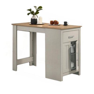 Îlot de cuisine 3 pièces à hauteur de comptoir avec rangement, gris