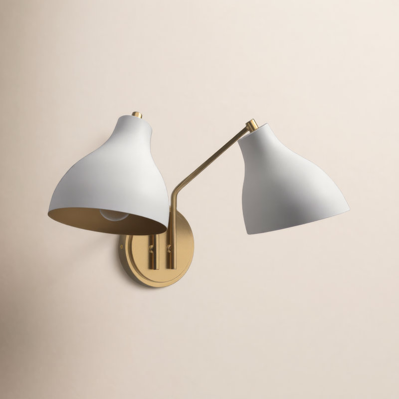 Elyse 17.5" W 2-Light Dimmable Armed Sconce, White/Brass, White