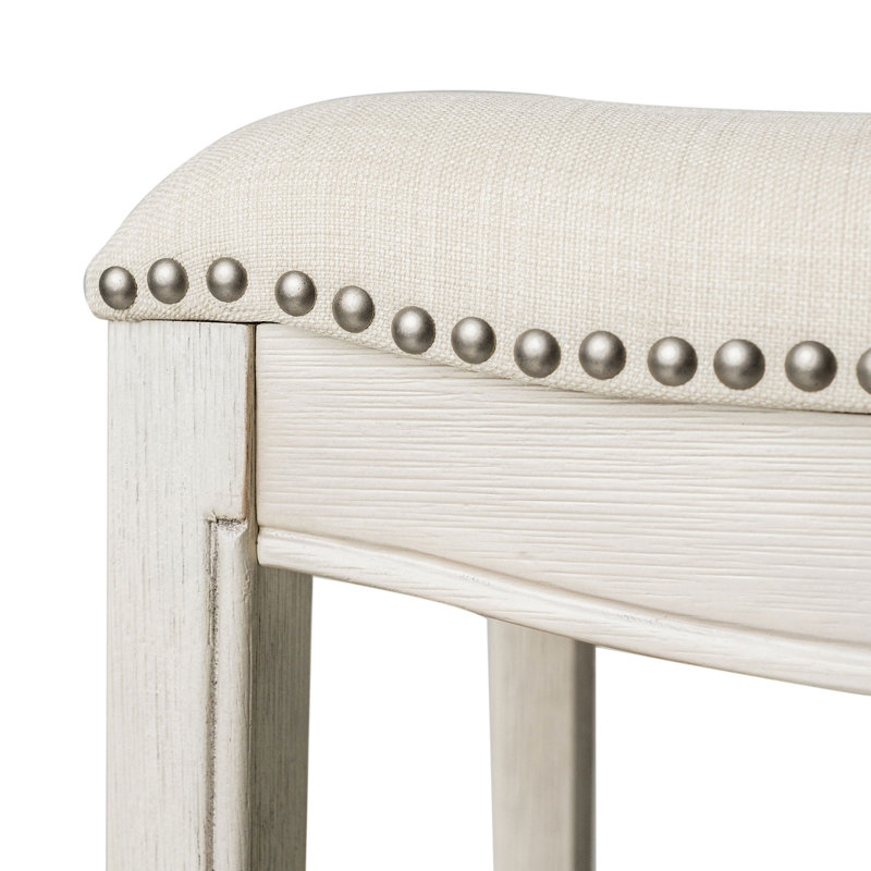 Adrien White Oak Backless Saddle Counter Stool with Upholstered Seat