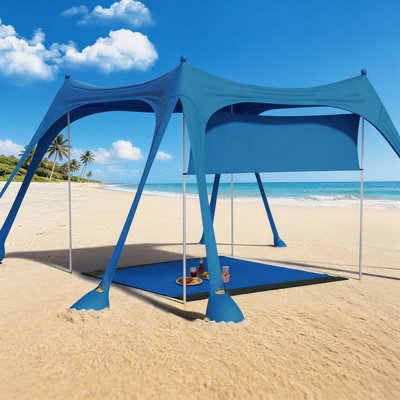 10 X 10 Ft Beach Canopy Tent With Side Wall, Upf 50+ Uv Protection, 4 Aluminum Poles & 8 Sandbags, Portable Sun Shade Shelter With Carry Bag For Beach, Camping & Outdoor