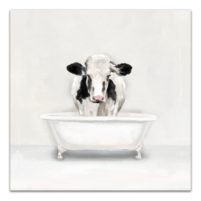 Vache dans la baignoire sur toile, H 30 po x l 30 po x P 1,25 po