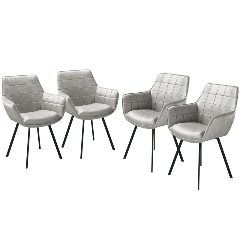 45.01cm H Upholstered Metal Dining Chairs in Leather, Light Grey