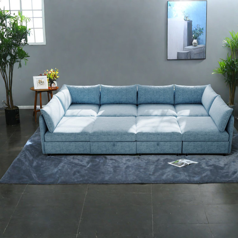 Spacieux modulaires modulaires avec rangement, revêtement en chenille, bleu antique pour la maison