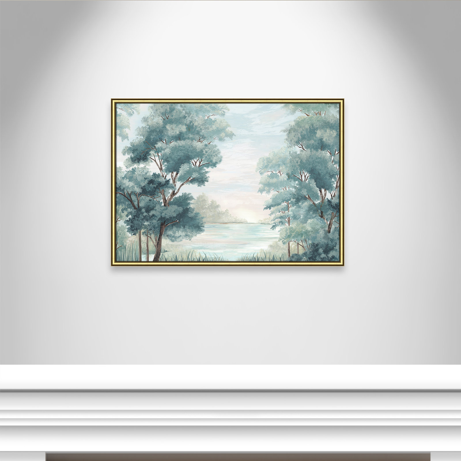 LeeRoy "Calm Forest River" Painting, 26.75" H x 36.75" W x 0.87" D, Gold Framed