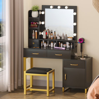 Venette Vanity with Built-In Outlets and Lighted Mirror by Latitude Run