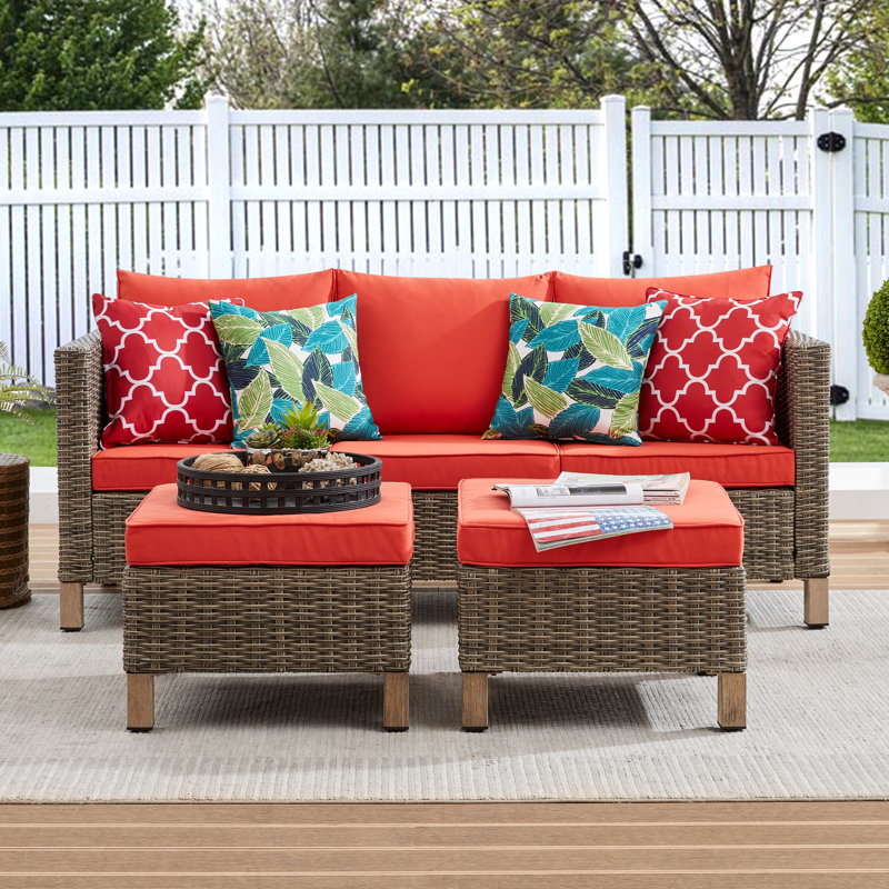 72.1'' Wide Rectangle Wicker Patio Sofa with Cushions, Orange