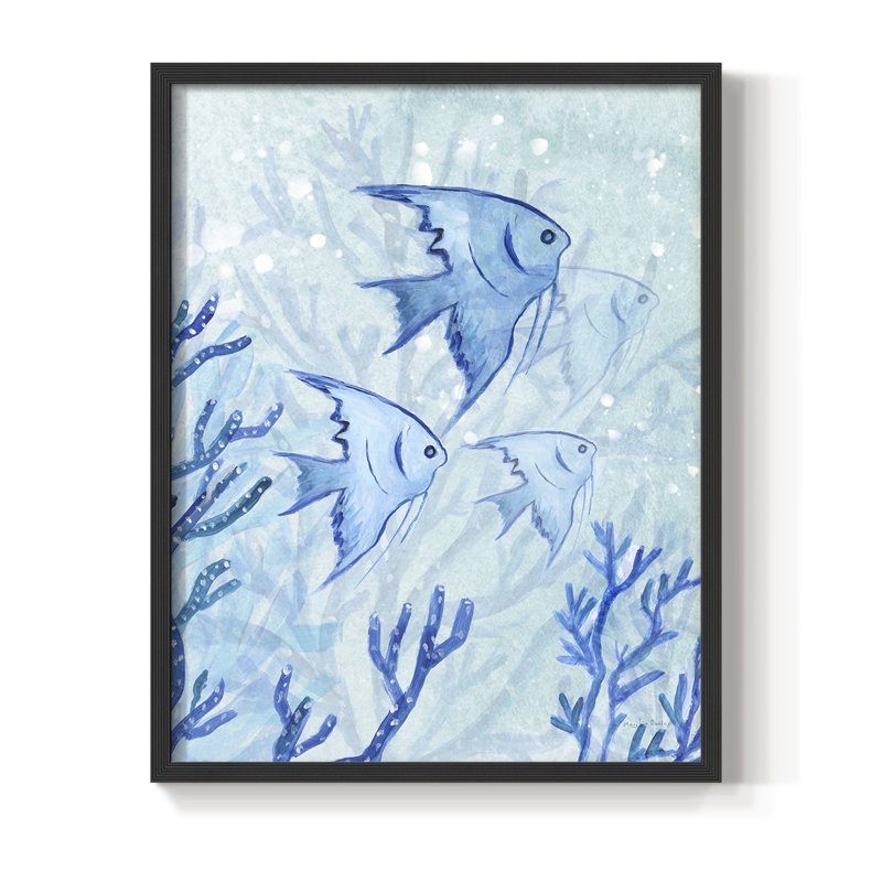 «Angel Fish I», reproduction encadrée - bois massif, H 11 po x l 9 po, Noir, noir, noir, noir