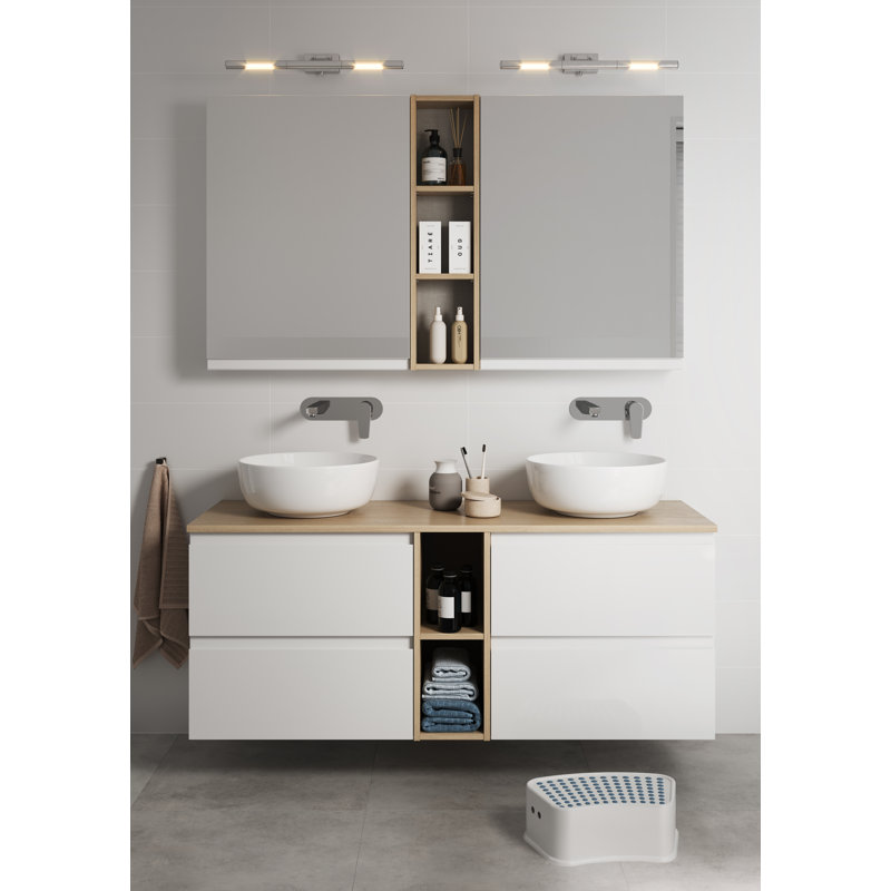 Moduo 594mm W 800mm H Surface Frameless Medicine Cabinet Mirror 2 Fixed, White, 80cm H x 40cm W x 14.4cm D
