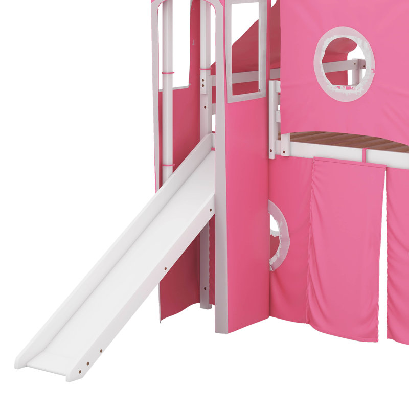 Lit mezzanine double avec tente et tour, Rose