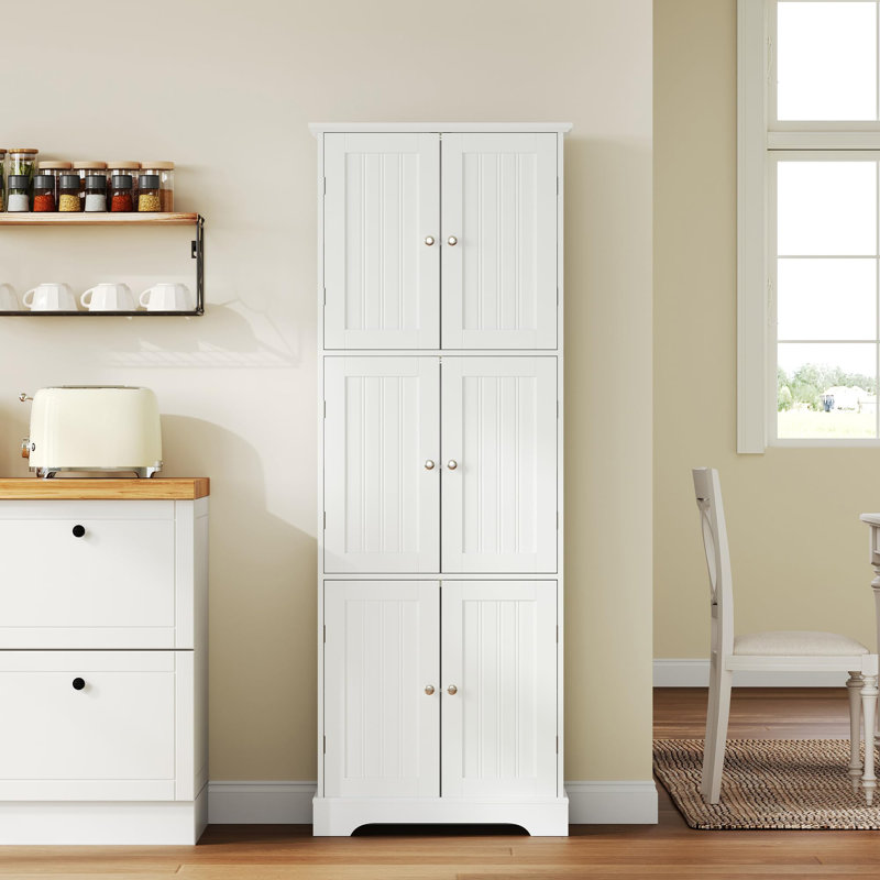 Grande armoire de rangement pour salle de bain avec 6 portes, Blanc