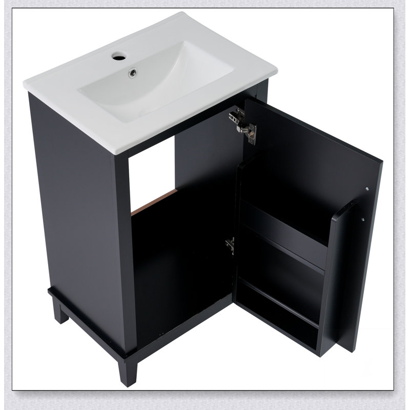 Petit meuble-lavabo moderne de 20 pouces avec lavabo en céramique - 20 * 14,5 * 33,3 pouces, rangement spacieux, 1 porte à fermeture douce
