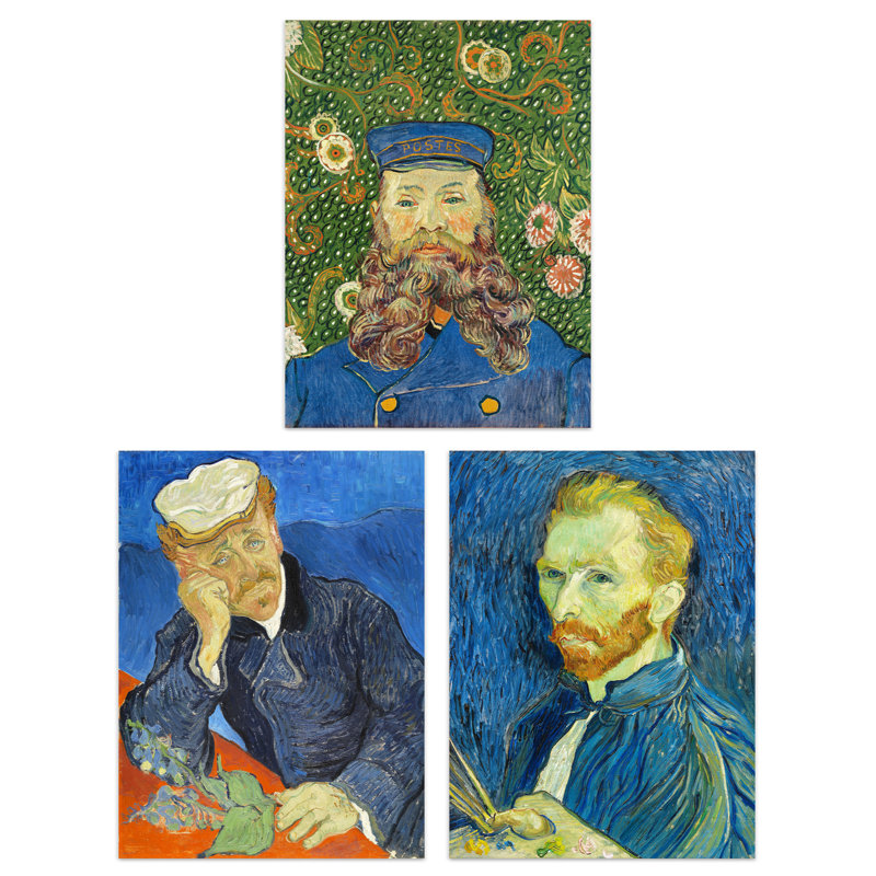 Banksville Paintings Self Portrait Gachet Roulin by Vincent Van Gogh - 3 Piece No Frame Print, 40.5" H x 30.5" W x 0.3" D