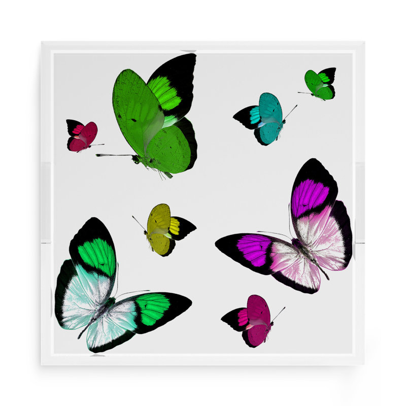 Butterflies Acrylic Square Decorative Tray, 15" W x 15" D x 2" H, Acid Green