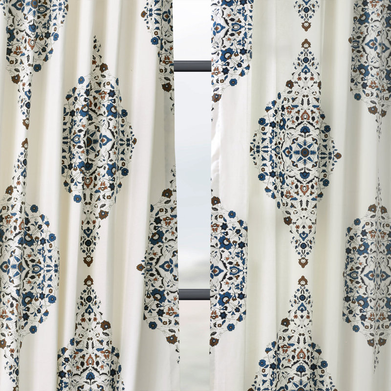 Mcclenton Damask Cotton Room Darkening Single Curtain Panel, 50" W x 96" L, Kerala Blue