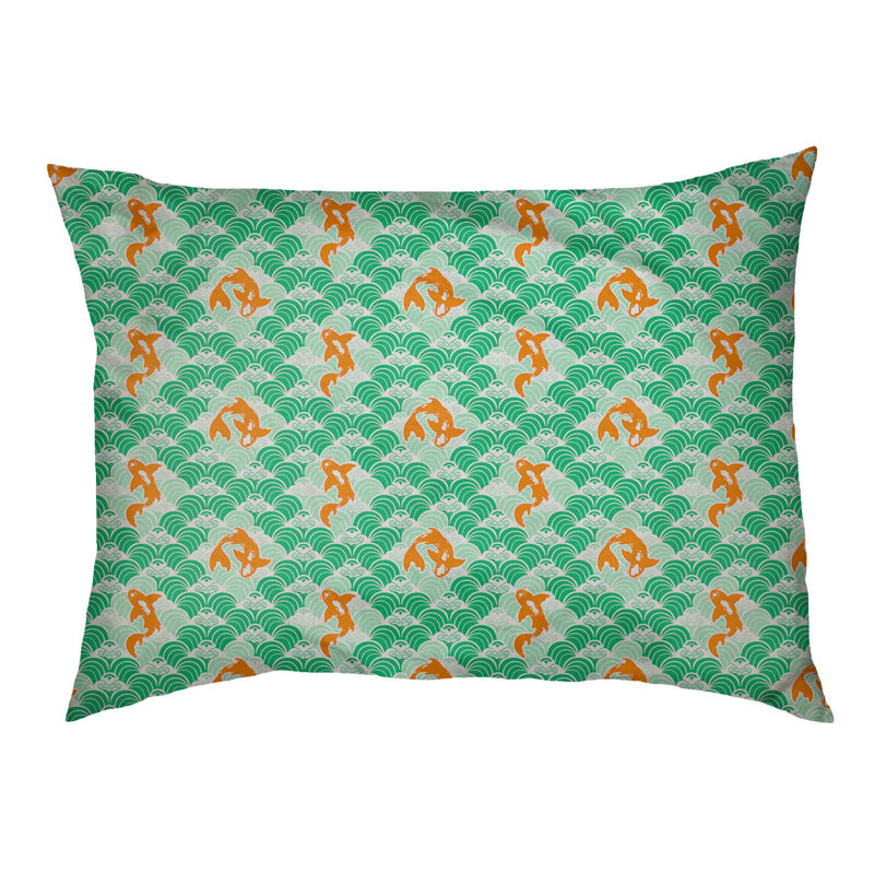 Coussin d’ondulations koi fish Byrge, Moyen (l 30 po x P 10 po x H 20 po), Vert mer / jaune