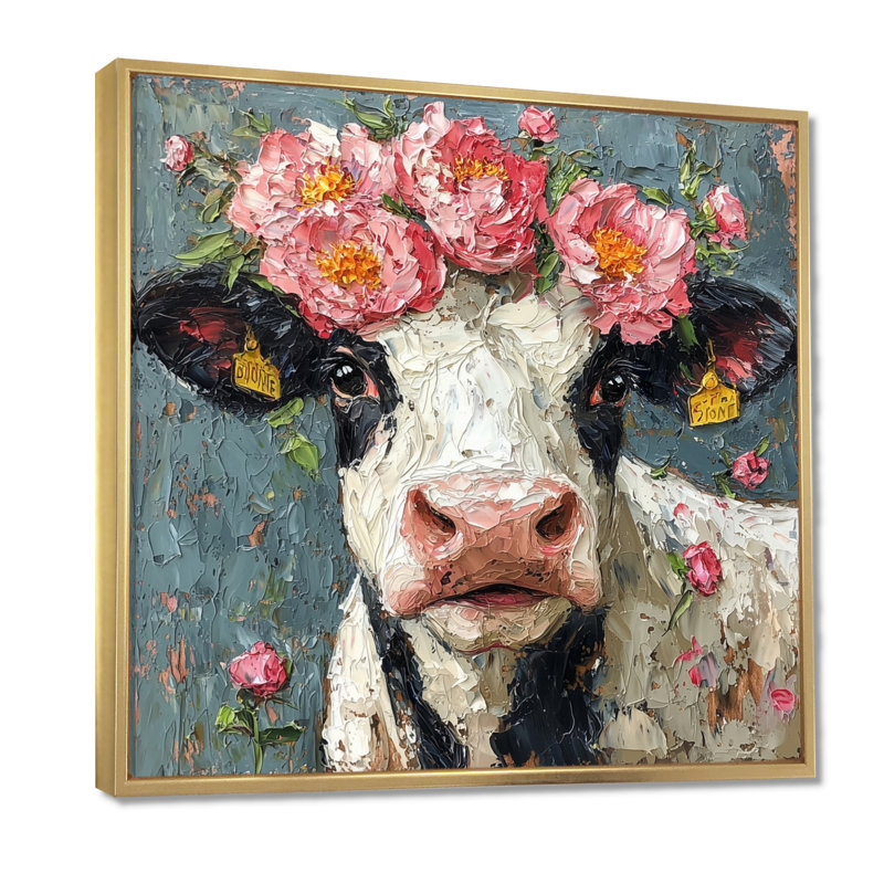 «Dosh Cow», reproduction d'art sur toile encadrée, Impression encadrée flottante, H 30 po x l 30 po, Doré