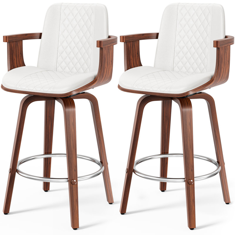 Modern PU Leather Bar Stools With Bentwood Armrests, Durable Frame, 360° Swivel, And Cushioned Comfort  Perfect For Kitchen, Home Bar, Or Dining Area