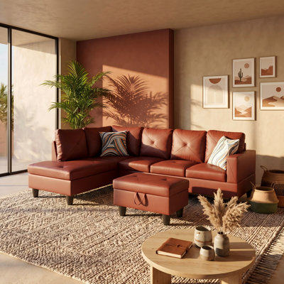 3-Piece Leather Couch Set -Upholstered Sofa with Ottoman