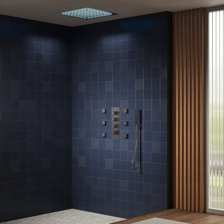 LED Thermostatic Shower Faucet, 20" High-Pressure Rainfall Shower Head with Rough-in Valve and Body Jets