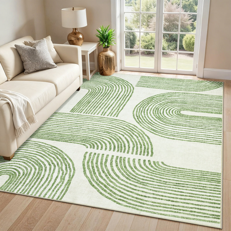 Machine Washable Rug with Non Slip TPR Backing Soft Non Shedding Floor Covering, Low Pile Thin Foldable Printed Mat for Living Room Bedroom