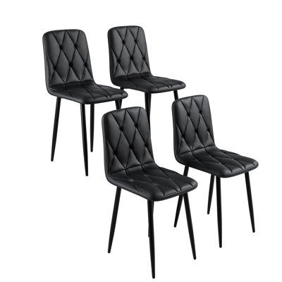 Chaises de salle à manger modernes de 4 personnes, siège recouvert de cuir d'unité centrale, pieds robustes en métal, 4 chaises noires pour la chambre, expérience confortable, facile à assembler