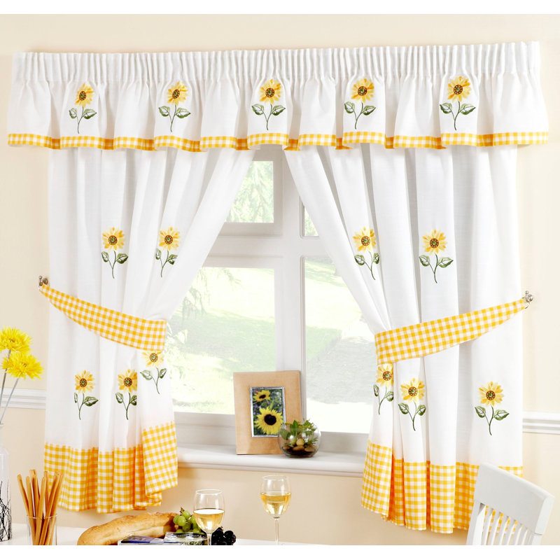 Joachim 5 Piece Sunflower Kitchen Curtain and Pelmet Set, 117cm W x 107cm L