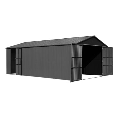 12x20FT Heavy Duty Metal Garage Shed with Lockable Double Doors, Extra Large Outdoor Carport & Storage Building for Trucks and Equipment, Dark Grey