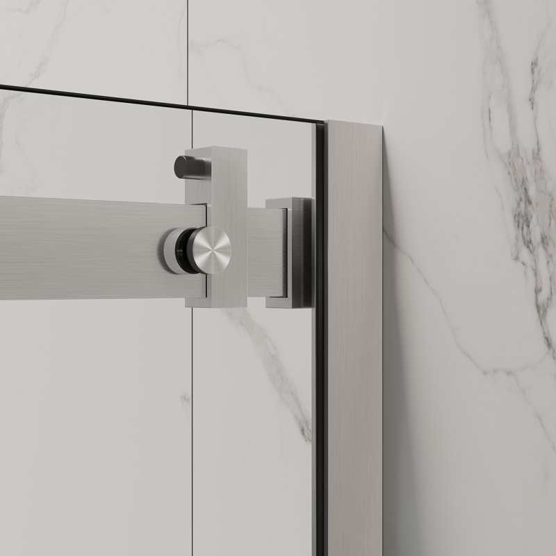 Brushed Nickel Frameless Sliding Shower Door with Clear Glass