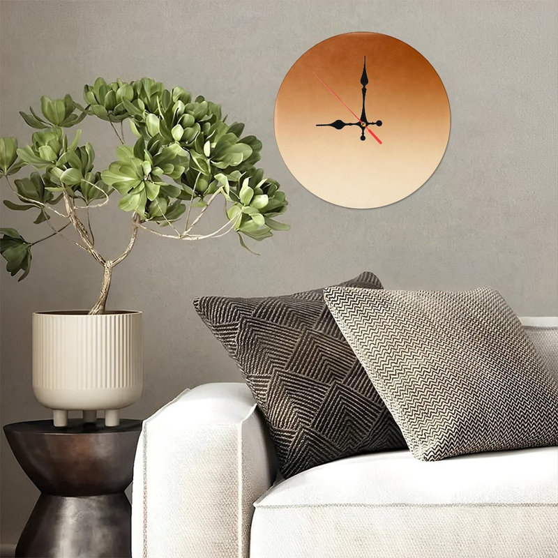 Horloge murale ronde en bois 10 po, mouvement à quartz silencieux, imprimé UV, à piles, Brun