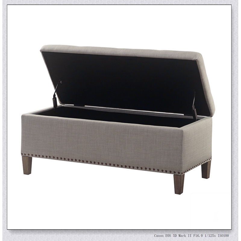 Tufted Top Soft Close Storage Bench Simple design, comfortable and durable, multi-functional bench, Light Gray