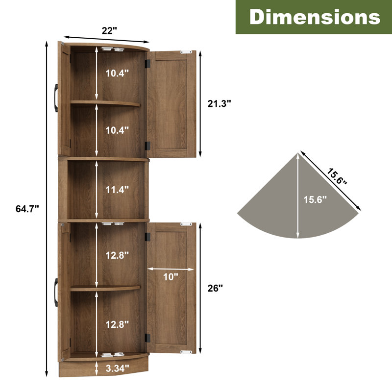 64.7''H Corner Cabinet with Rattan Door