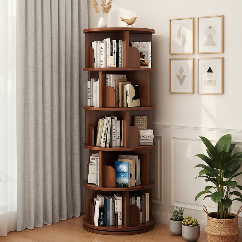 Tour 5 niveaux pour bibliothèque rotative à 5 niveaux, 61.81"H x 18.11"W x 11.81"D, Noyer
