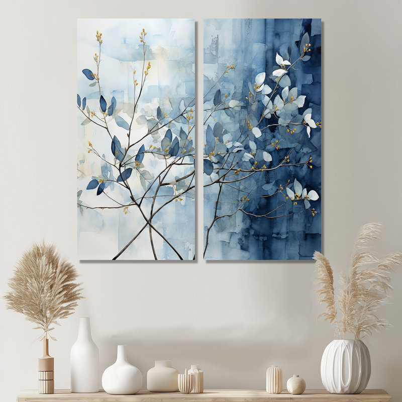Bleu et gris sur une branche I - art mural bleu, 40" H x 40" W, Wrapped Canvas, Does Not Apply
