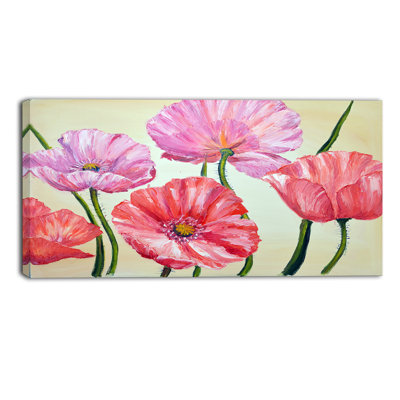 Coquelicots rouges et roses - reproduction d'art sur toile