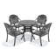 Ensemble de 5 meubles de patio en aluminium coulé avec cadre noir et coussins de siège bleus