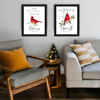 Captivating Bedroom Wall Art - Lord Is My Strength Red Cardinals In Black Frame For Home Decor Ornament Print Framed