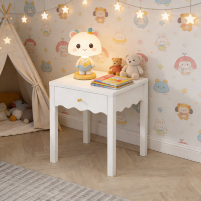 Table de chevet Wavy Apron - Table de chevet compacte avec tiroir et rangement pour chambre à coucher et salon