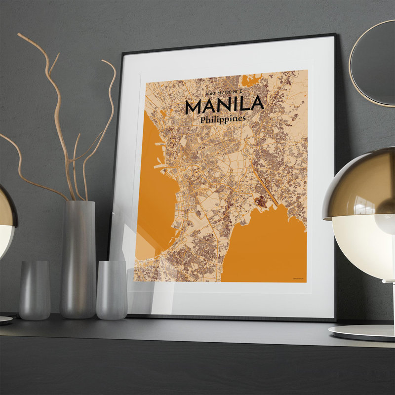Manille, carte de la ville, impression, Orange / or pâle, H 20 po x l 16 po