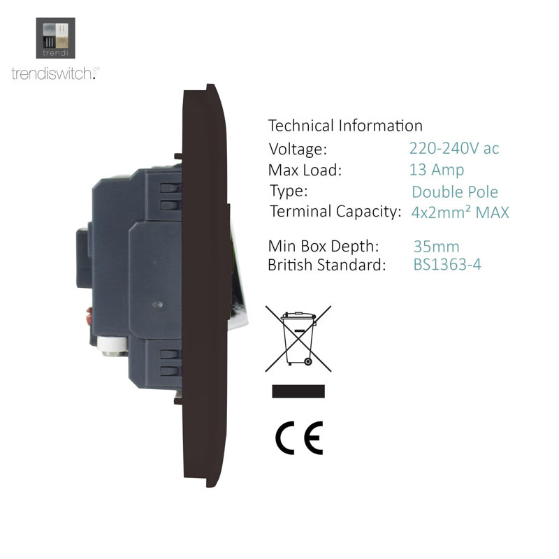Trendi Switch 13 Amp Fused Sur with Flex Outlet, Dark Brown