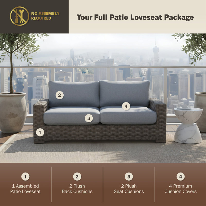 Rattan Wicker Deep Seating Large Loveseat