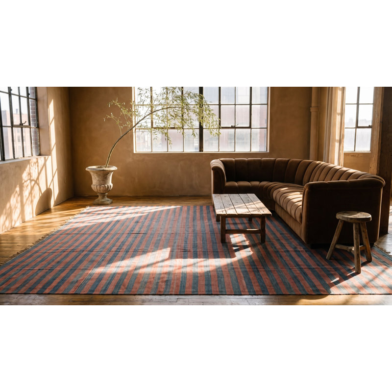 Large Room Size Antique Striped Cotton Dhurrie Indian Rug