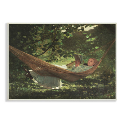 Girl Reading Book Hammock Classic Vintage Painting by Lettered And Lined - Unframed Painting on Wood