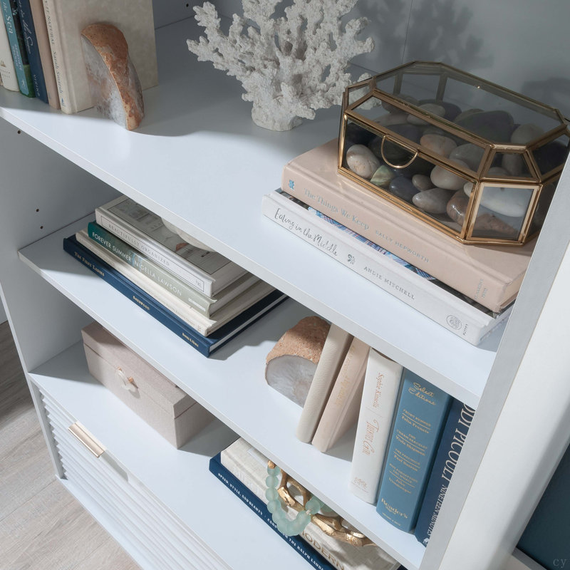 Coastal Bookcase With Lower Drawer, White Finish