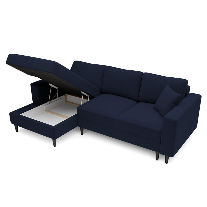 Ajten 3 Seater Velvet Sofa Bed, Left Hand Facing, Dark Blue