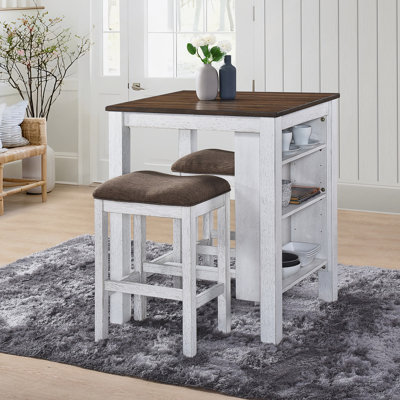 Ensemble de table de salle à manger 3 pièces, table de salle à manger avec espace de rangement et deux tabourets